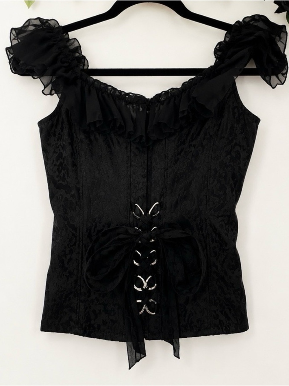 Vintage Y2K TRIPP NYC Black Brocade Corset Top Goth Lace